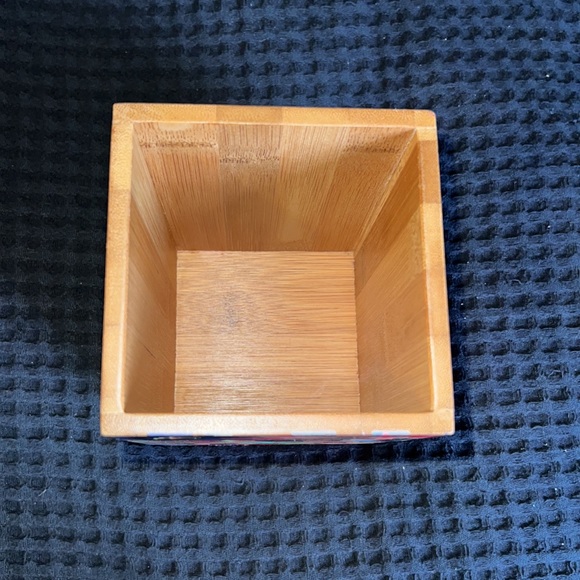 FLORAL KITCHEN UTENSIL STORAGE SQUARE WOODEN CONTAINER - Picture 2 of 3